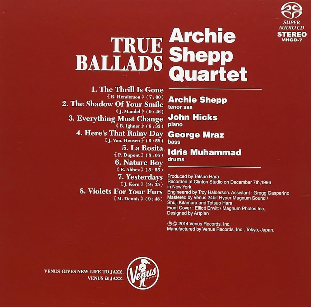 【帯付 オリジナル盤 VENUS】 アーチー・シェップ / トゥルー・バラード Archie Shepp Quartet – True Ballads – CD (Album, Reissue
